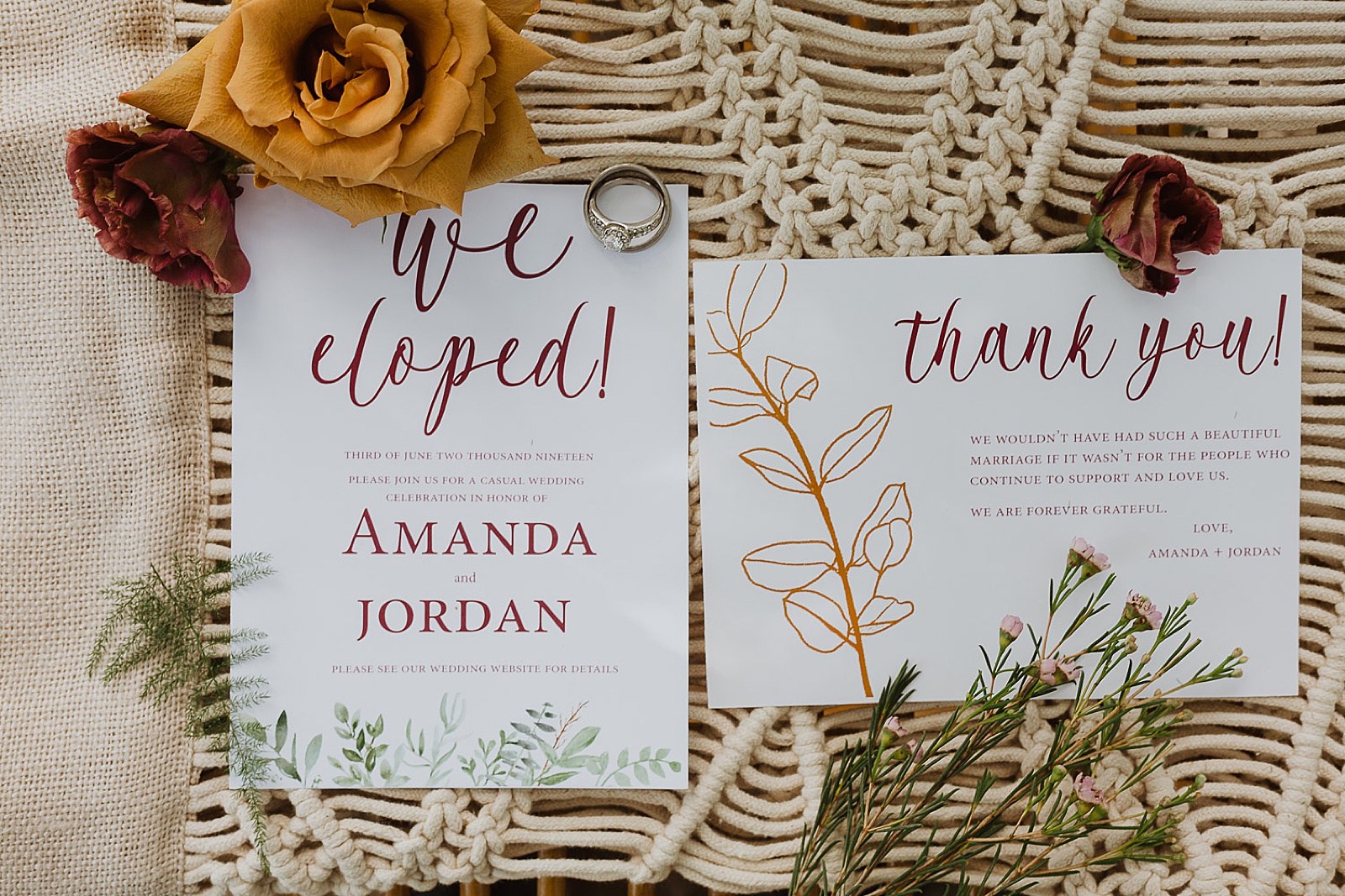 Invitation Suite in Boho Kansas City Styled Elopement captured by Caitlyn Cloud Photography