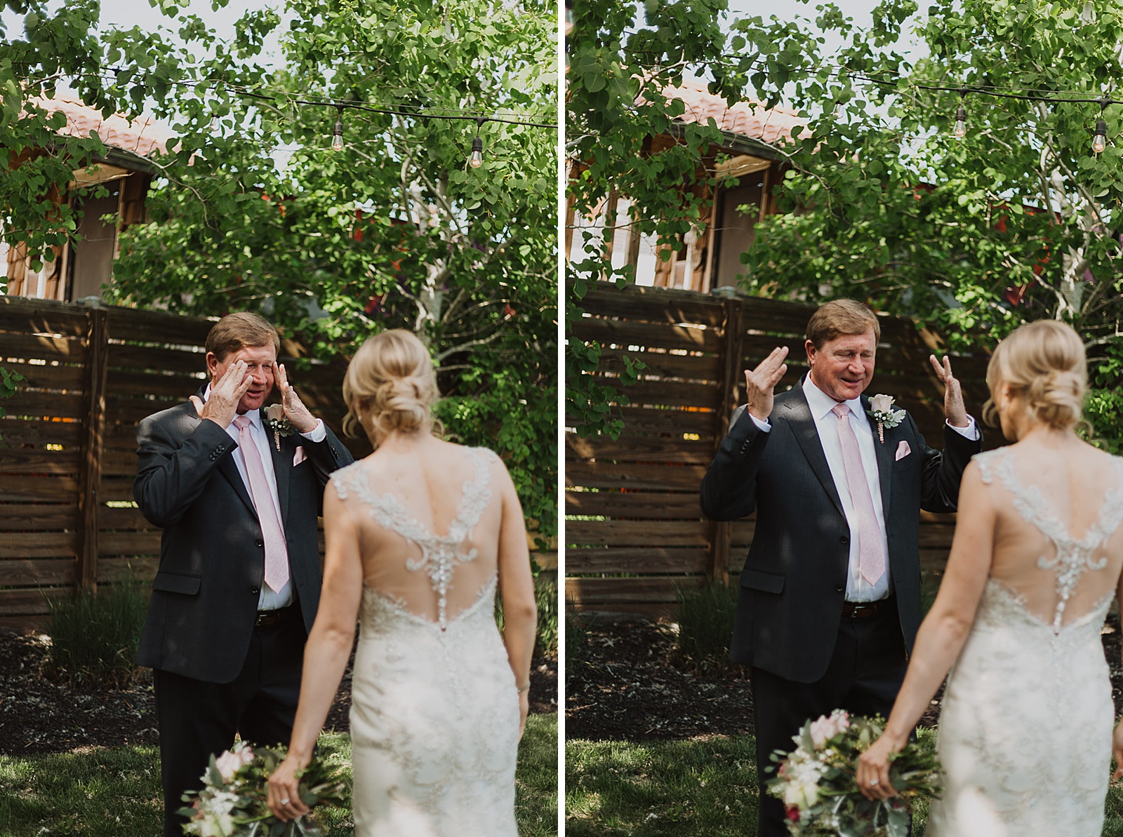 Bride and father first look from Kansas City Wedding at The Guild Photographed by Caitlyn Cloud Photography