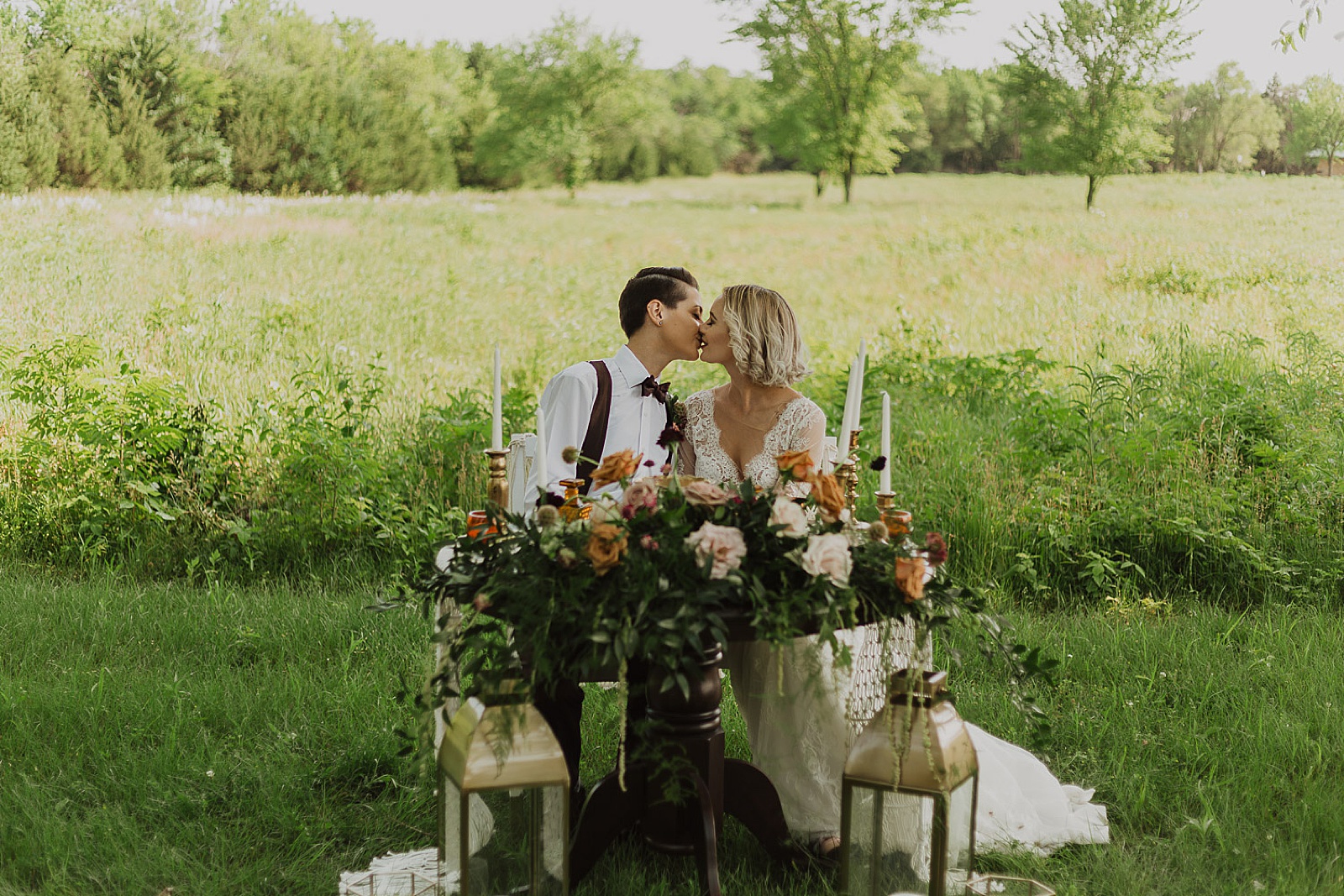 Couple at Sweetheart table Boho Kansas City Styled Elopement captured by Caitlyn Cloud Photography