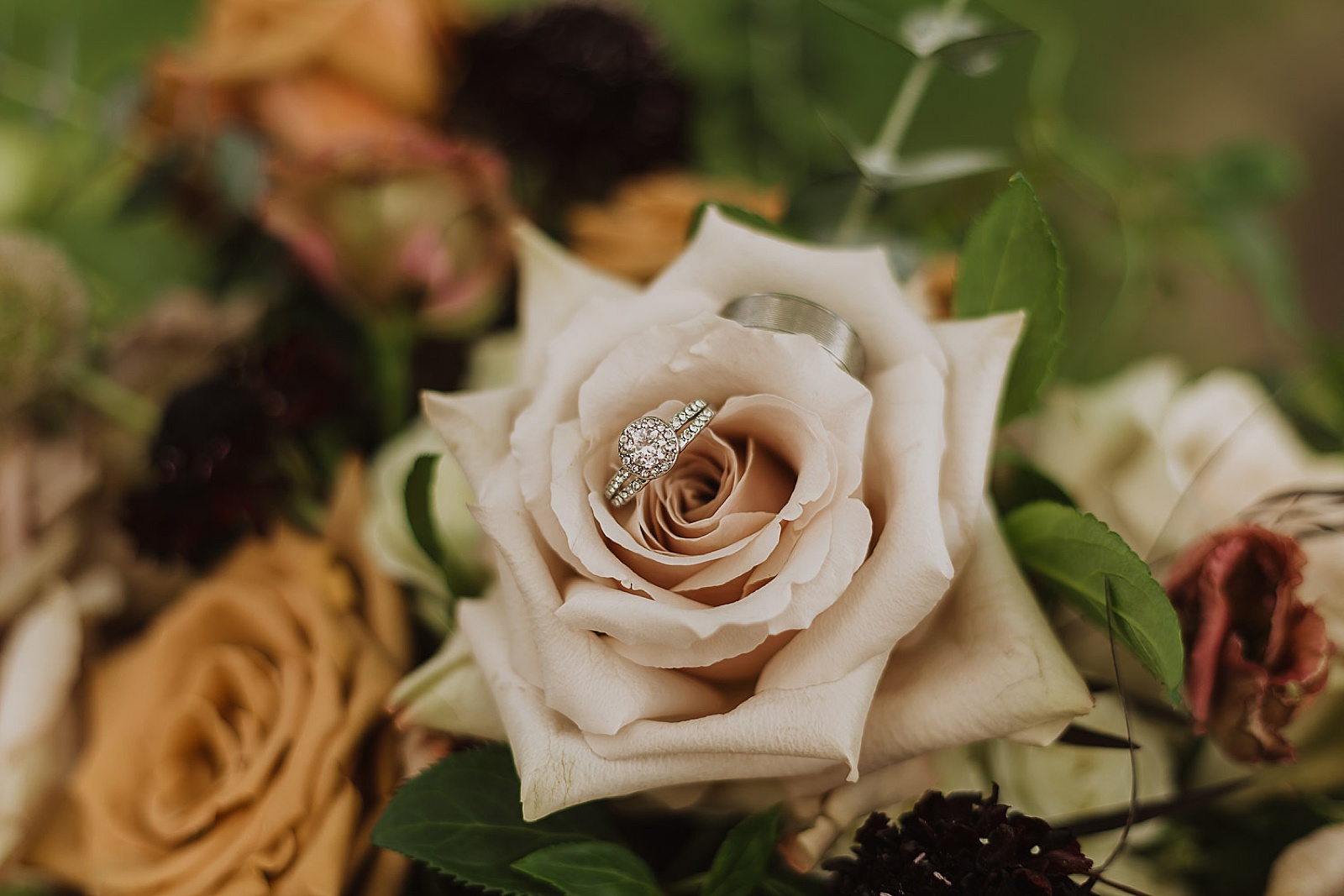 Ring on bouquet Boho Kansas City Styled Elopement captured by Caitlyn Cloud Photography