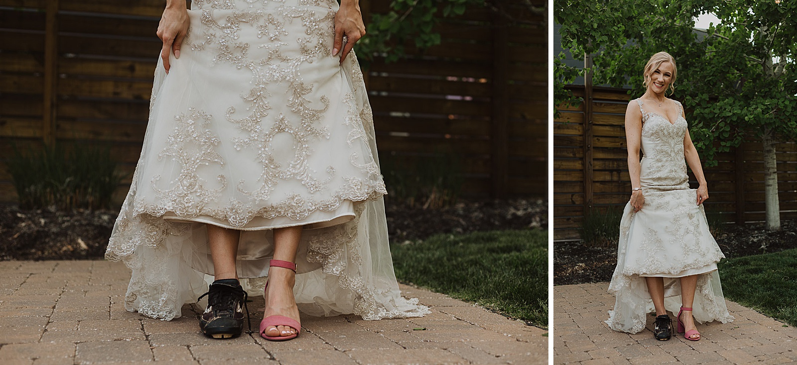Bride showing off wedding shoes from Kansas City Wedding at The Guild Photographed by Caitlyn Cloud Photography