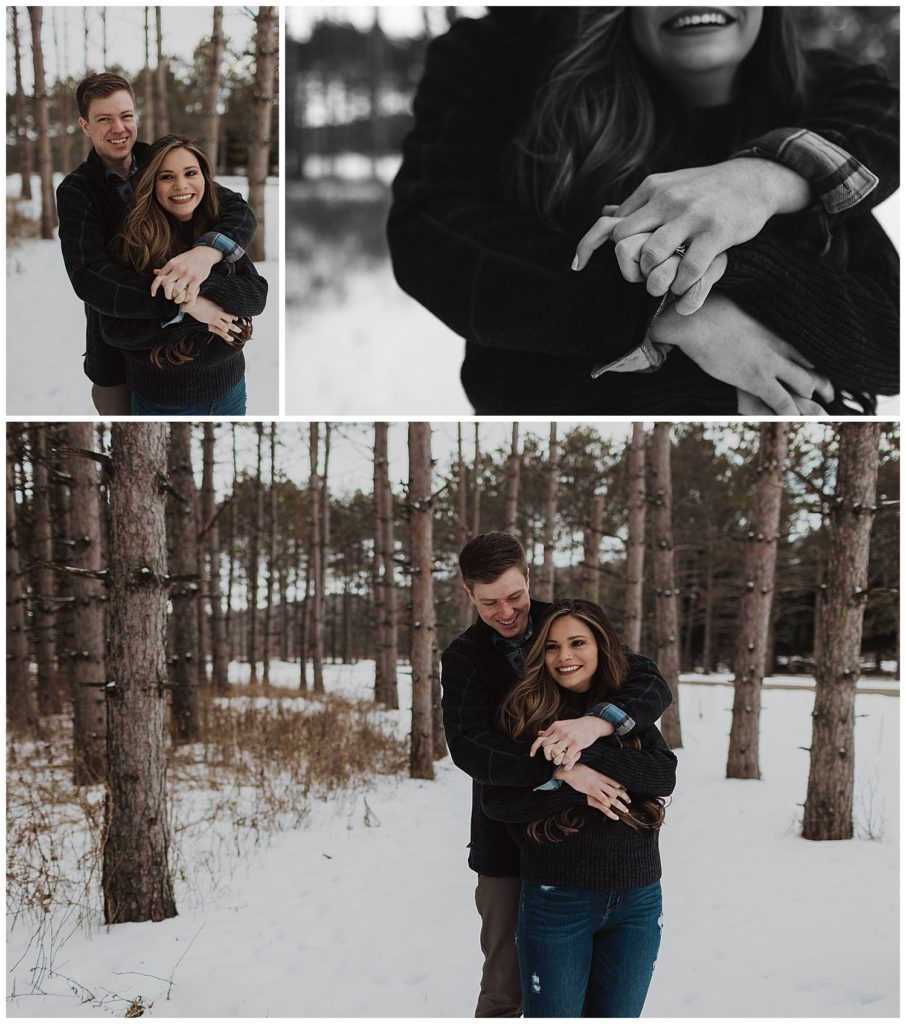 Engagement photos in a snowy park