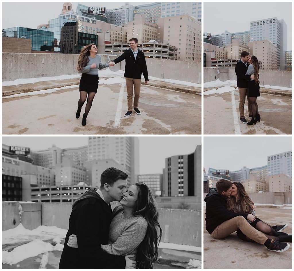 Snowy Downtown engagement session