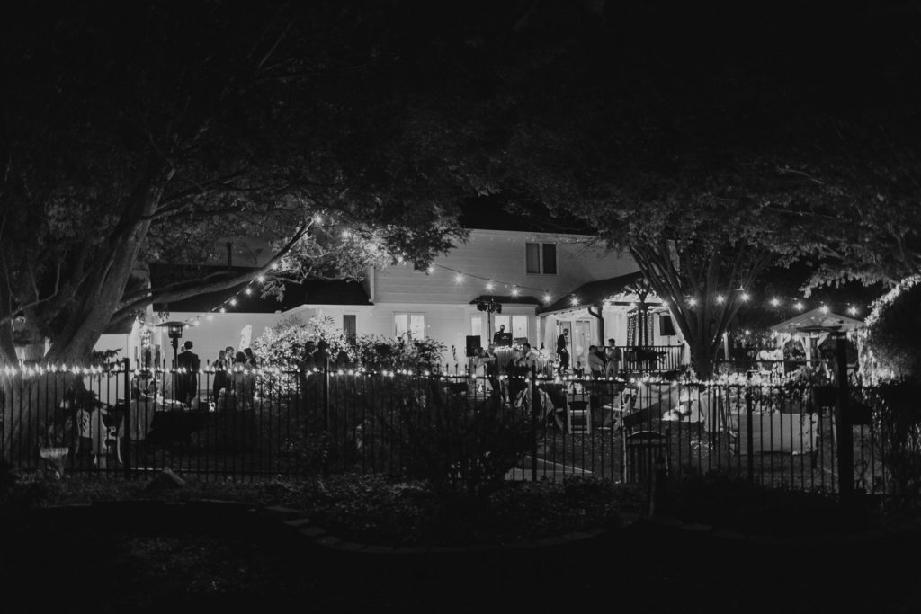 backyard wedding with string lights