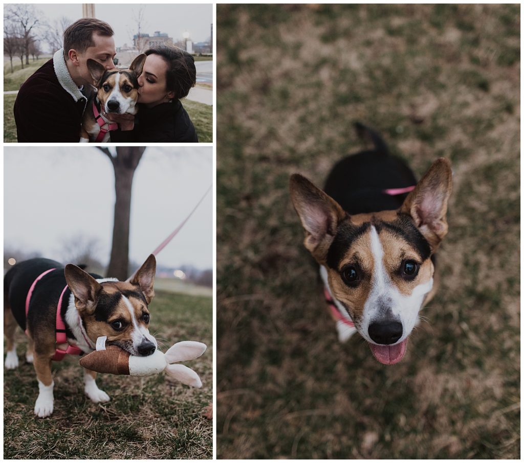 Downtown Kansas City Engagement Session with dog