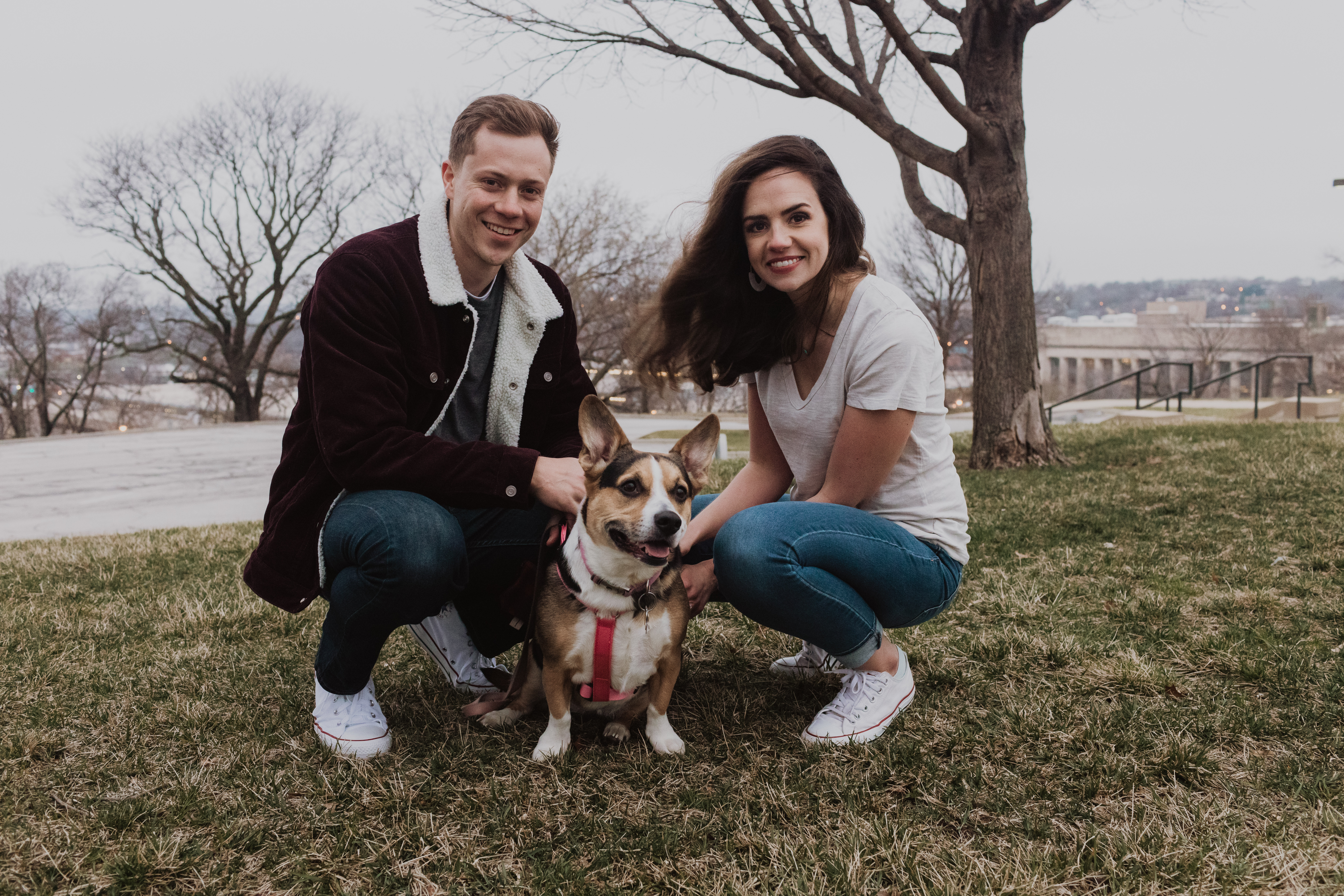 Downtown Kansas City Engagement Session with a dog