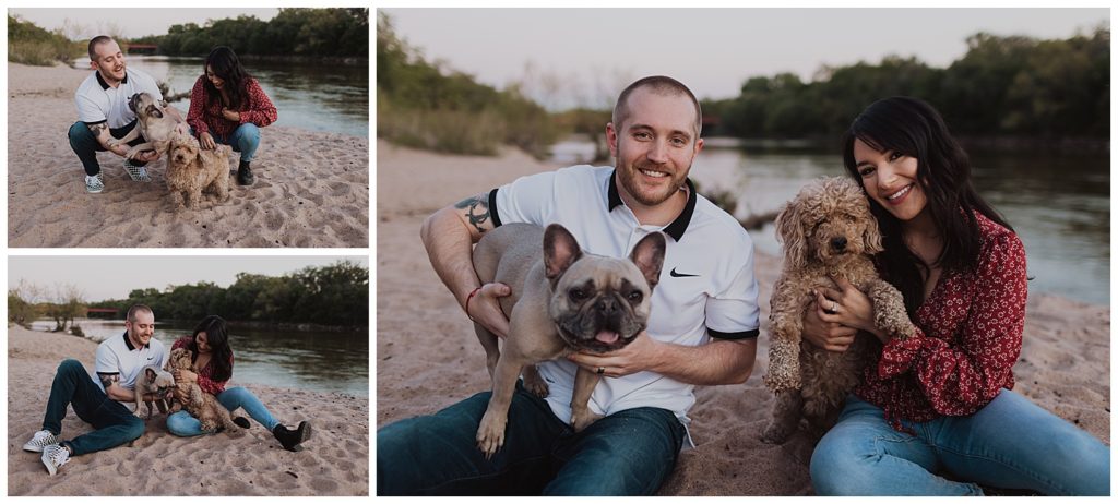 Beach in Wichita KS Engagement Photos with dogs