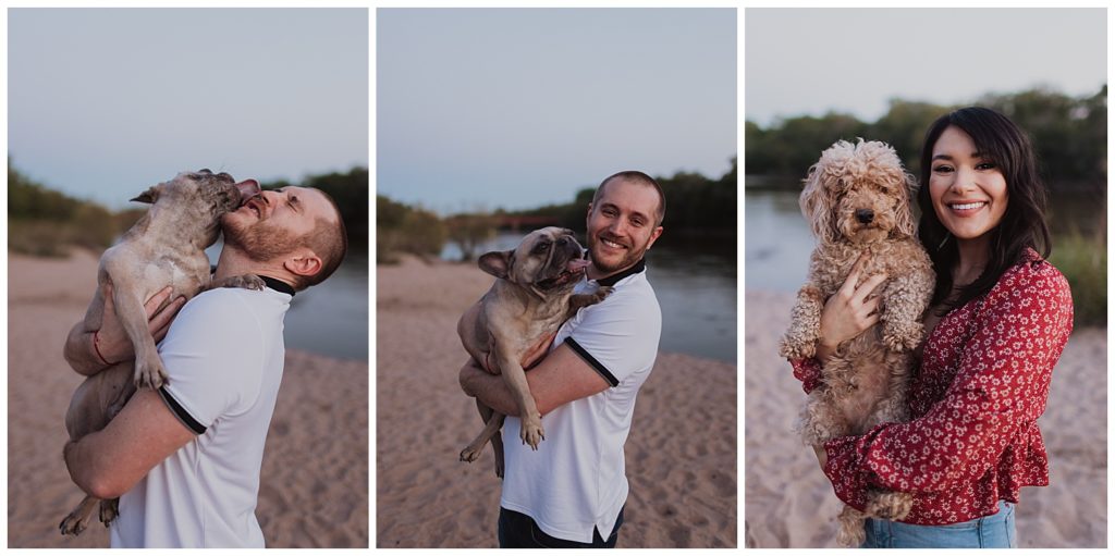 Beach in Wichita KS Engagement Photos with dogs