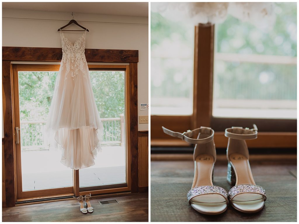Colorful Wedding at Prairie Hill Vineyard, wedding dress and shoes