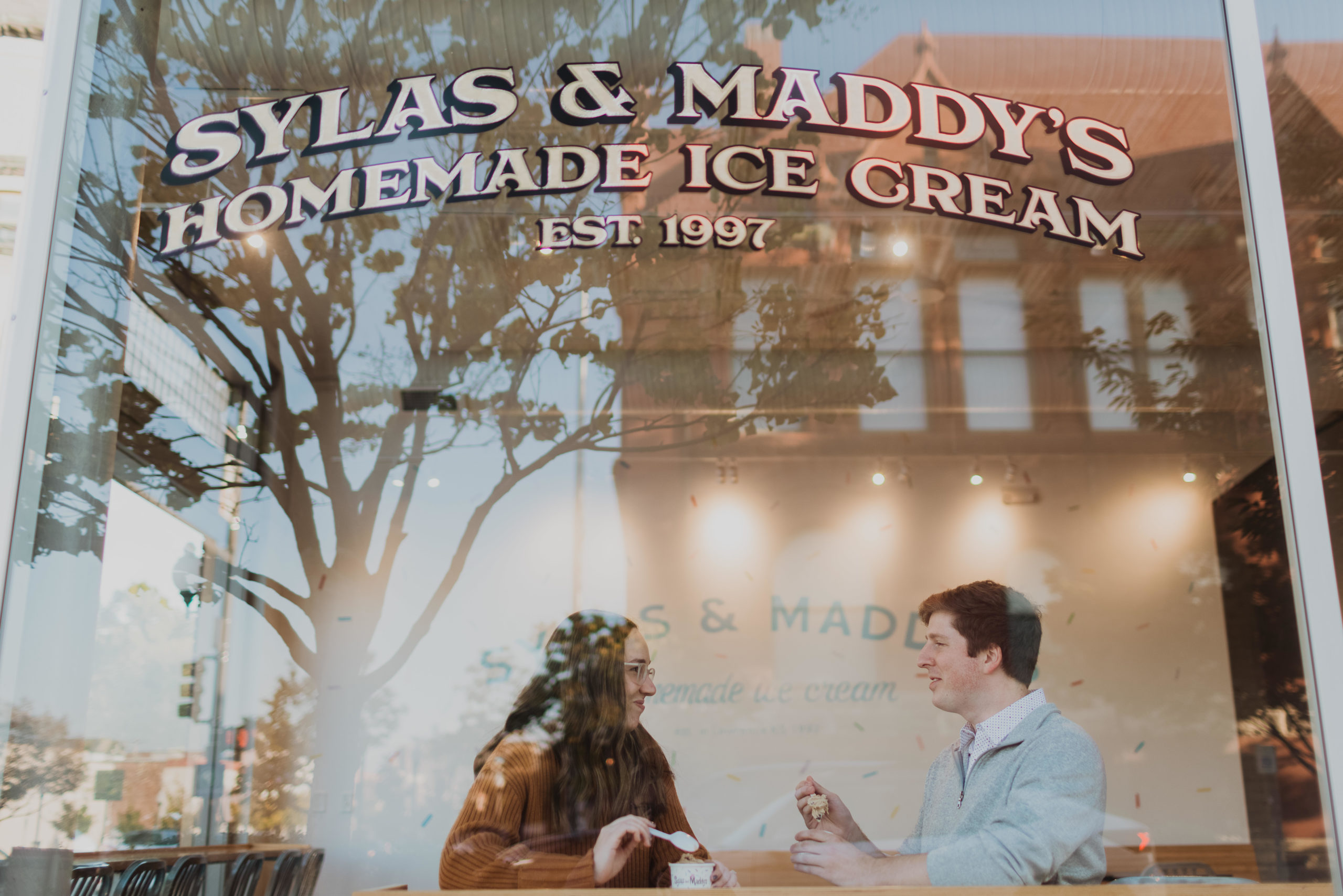 Lawrence Kansas Engagement Photos with ice cream and dog