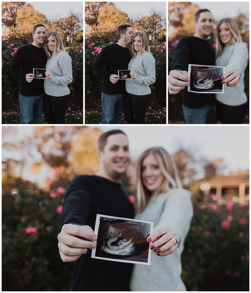 Pregnancy Announcement photos at Loose Park in Kansas City