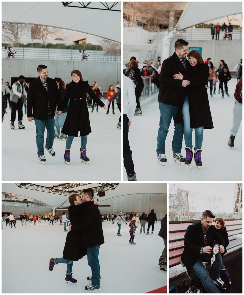 ice skating engagement photos in kansas city