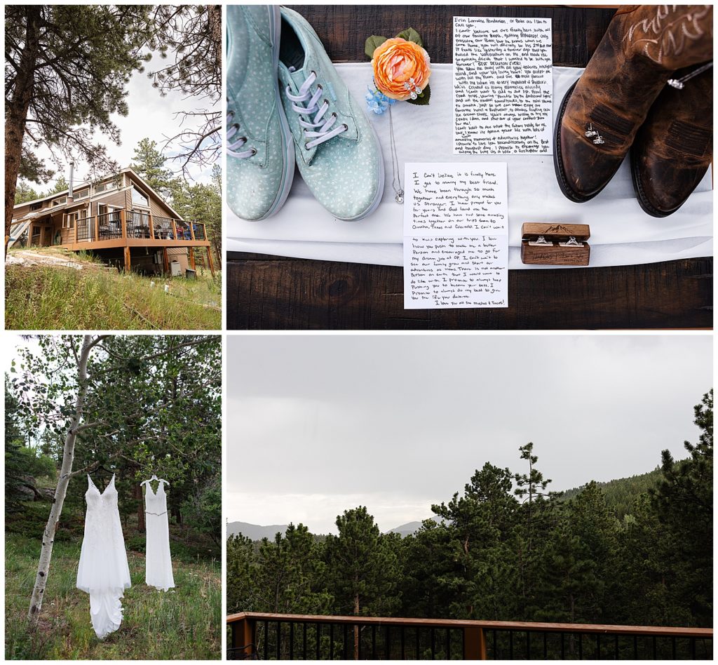 Cabin in the mountains, details of couple getting married